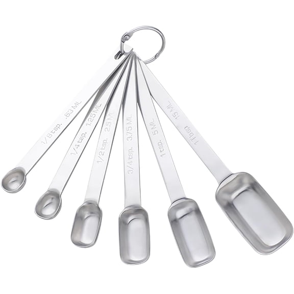 6PCS Measuring Spoons Set, Premium Heavy Duty Stainless Steel Metal Kitchen Measuring Tools Set, for Cooking Baking, for Dry or Liquid, Fits in Spice Jar - Sliver