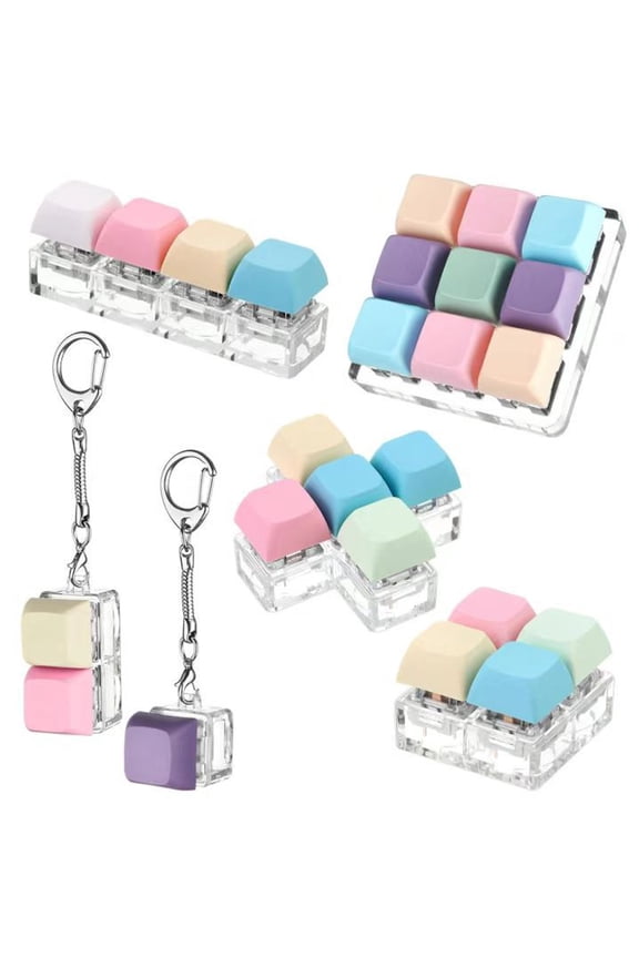 6PCS Mechanical Keyboard Switch Fidget Keychain Set, Mixed Multi-Key Stress Reliever Toy Collection, Portable Tactile Button Clickers for Anxiety