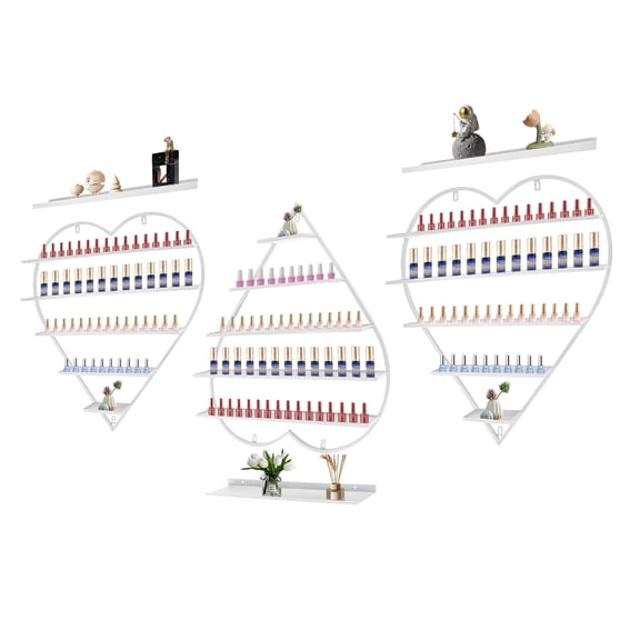 6PCS Metal 5 Tiers Wall-mounted Nail Polish Storage Racks, Cosmetic Display Case Lipstick Perfume Wall Shelf, Heart-shaped Cosmetic Display Racks, Essential Oil Bottles Organizer, for Nail Shop