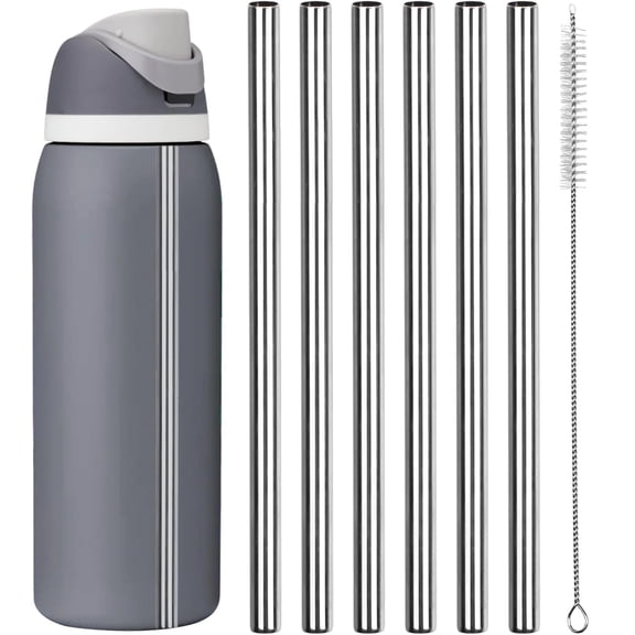 6PCS Metal Straw Replacement for Owala Water Bottle Accessories, with Straw Cleaner, Reusable Stainless Steel Straws Compatible with Owala Water Bottle (40oz)