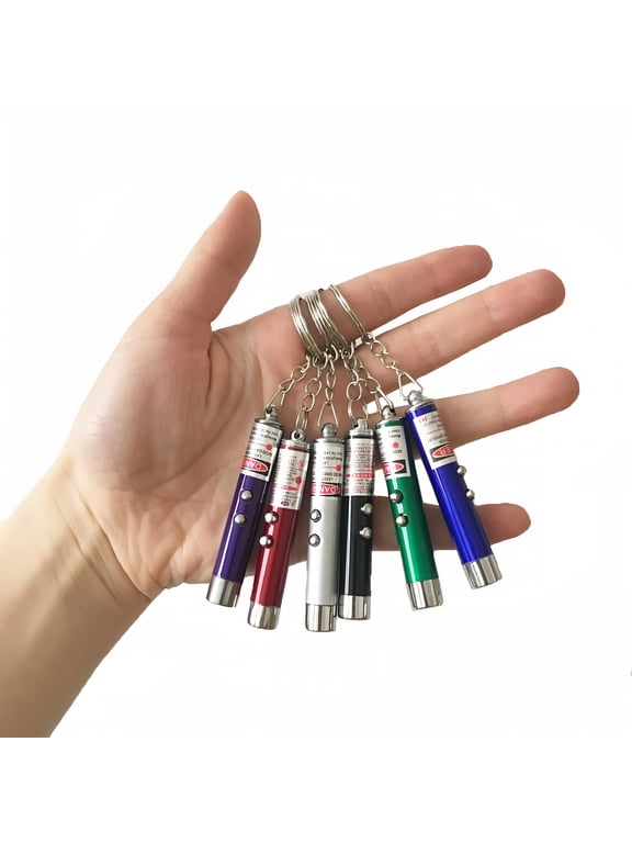 6PCS Mini Cat Toy Laser Pointer, 2-in-1 Red Laser and White LED Flashlight with Keychain, Portable Interactive Pet Training Tool for Dogs, Camping and Presentations