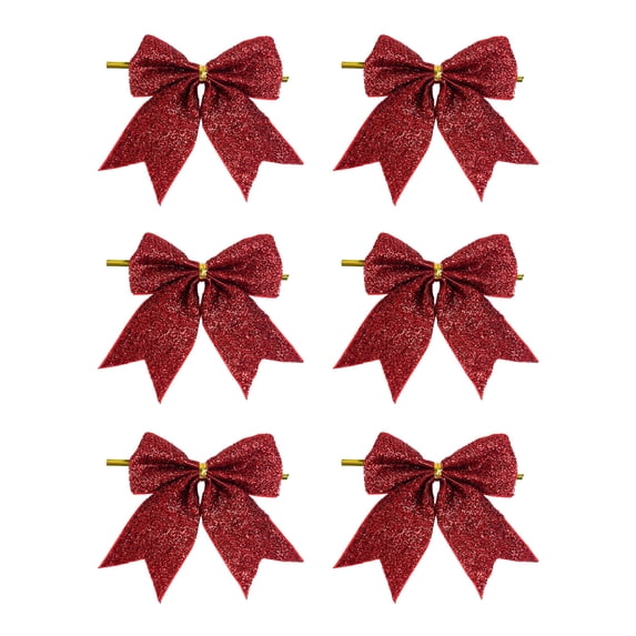 6PCS Mini Christmas Tree Hanging Bows – Small Holiday Ornaments for Tree, Wreath, Gift Wrap, DIY Crafts & Home Decorations