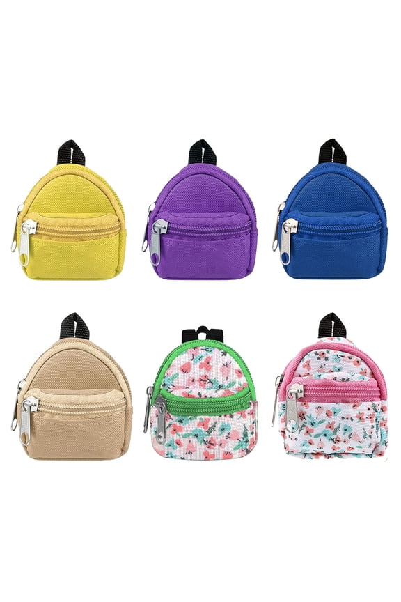 6PCS Mini Doll Backpack, Miniature Backpack Model, Mini Doll Zipper Backpacks, Tiny Schoolbag Decor for Photography Props, Dollhouse Accessory for Daily Supplies 