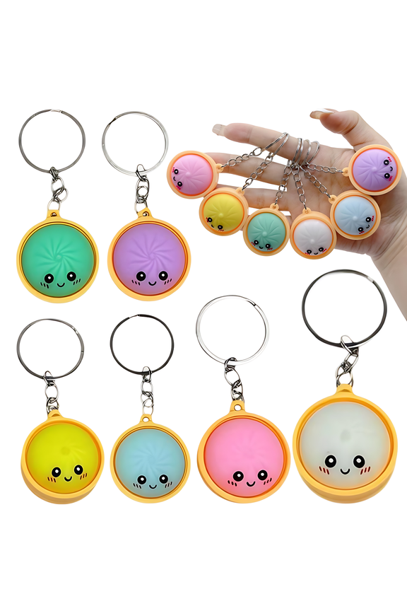 6PCS Mini Dumpling Keychain, Mini Dumplings Bulk Backpack Keychains, Mystery Dumpling Squishies Stress Relief Fidget Clicker Keychain Surprise Random, Soft Cartoon Pendant for Backpacks, Keys & Bags