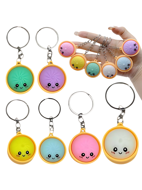 6PCS Mini Dumpling Keychain, Mini Dumplings Bulk Backpack Keychains, Mystery Dumpling Squishies Stress Relief Fidget Clicker Keychain Surprise Random, Soft Cartoon Pendant for Backpacks, Keys & Bags