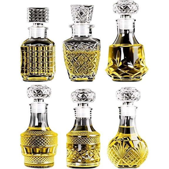 6PCS Mini Glass Liquor Decanter Set with Stopper, Lead-Free Clear Glass Small Spirit Decanter for Whiskey Tequila Wine Home Bar Party