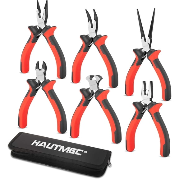 6PCS Mini Pliers Set High Leverage Multi Small Pliers Tool Set with Small Needle Nose Pliers Set, Linesman, Long Nose, Bent Nose, Diagonal Cutters, End Cutting Plier for Jewelry and Electronic