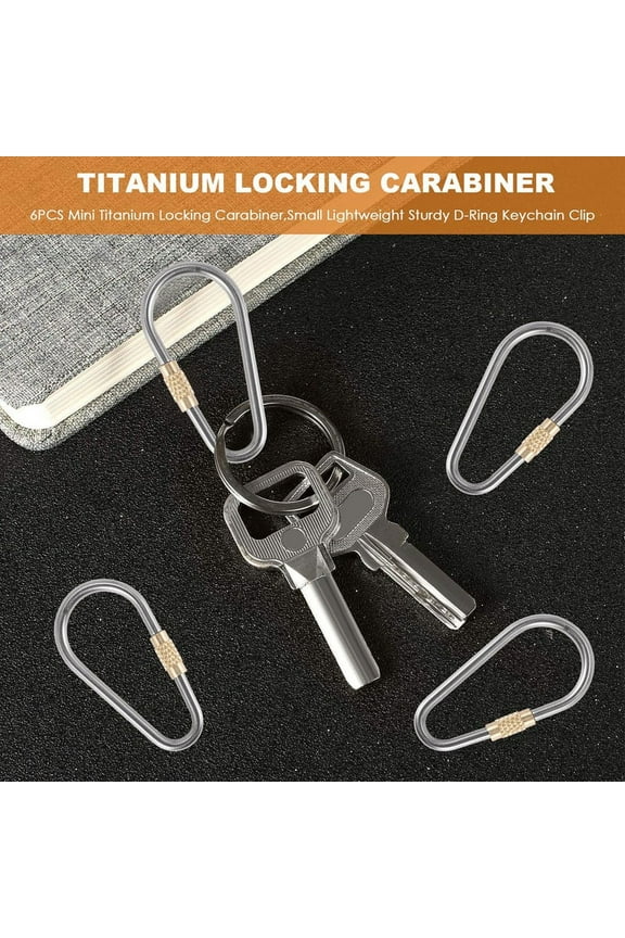 6PCS Mini Titanium Locking Carabiner,Small Sturdy D-Ring Keychain Clip for Indoor Outdoor Backpack Climbing