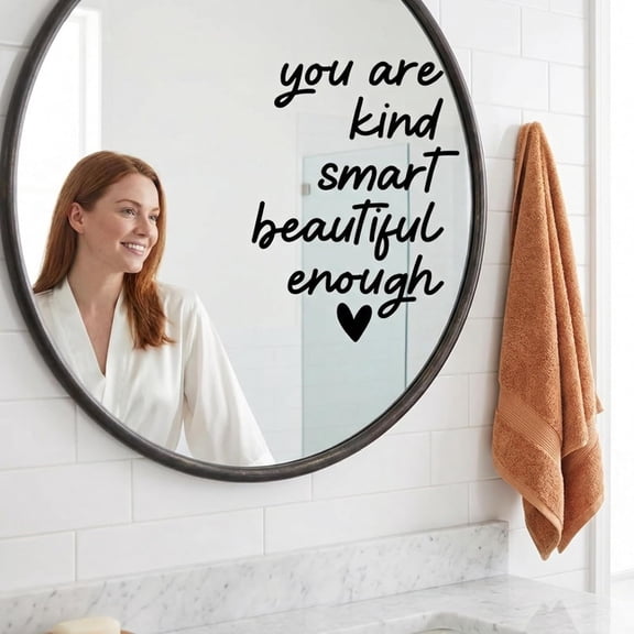 6PCS Mirror Affirmations Decals, Mirror Inspirational Quote Stickers You are Kind Smart Beautiful Enough Bathroom Stickers Positive Motivational Sentence for Women Girl Vanity Decor(Black,white)