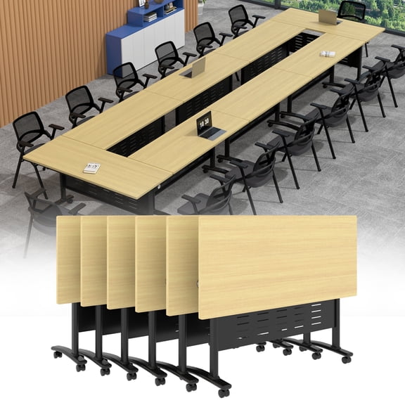 6PCS Modern Conference Table,Folding Conference Table with 360°Mobile Wheels,Conference Room Table for Office ,Classroom,Modular Meeting Table