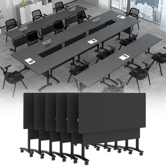 6PCS Modern Conference Table,Folding Conference Table with 360°Mobile Wheels,Conference Room Table for Office ,Classroom,Modular Meeting Table