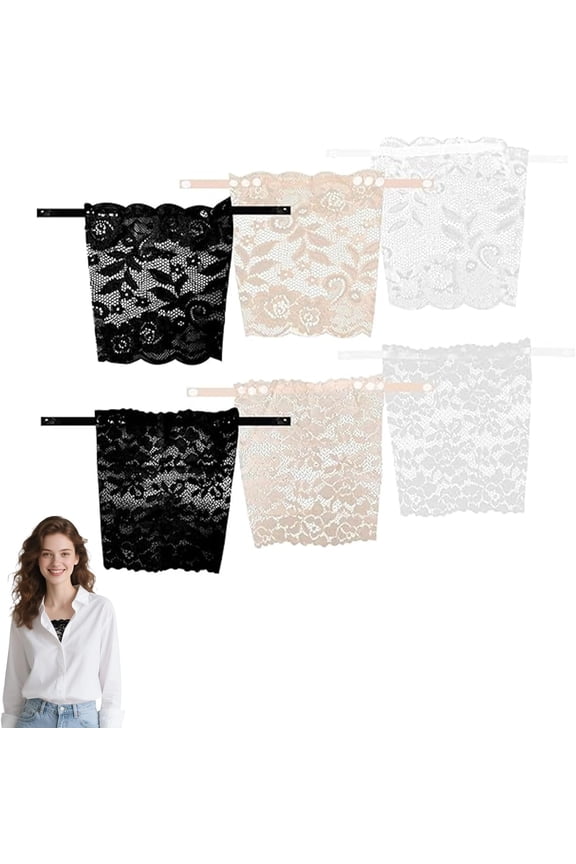 6PCS Modesty Panels For Low Cut Tops,Cleavage Cover Up For Dresses,Lace Cami Top,Mixed Color Inserts Lace Modesty Panel Vest For Women's Privacy,Lac E Insert For Low Cut Dress