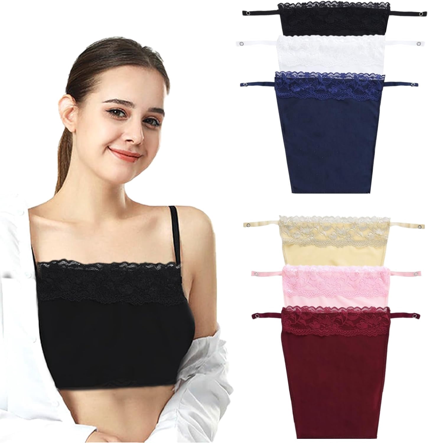Modesty Overlay 6PCS Modesty Panels for Low Cut Tops,Women's Lace Clip-on Imitation ...