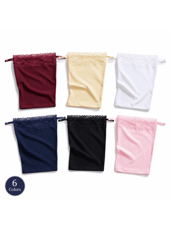 6PCS Modesty Panels for Low Cut Tops, Women's Lace Clip-on Imitation Camisole Bra Insert Overlay Modesty Panel Vest, Lace Mock Camisole Invisible Bra Vest for Low-Cut Tops and Dresses