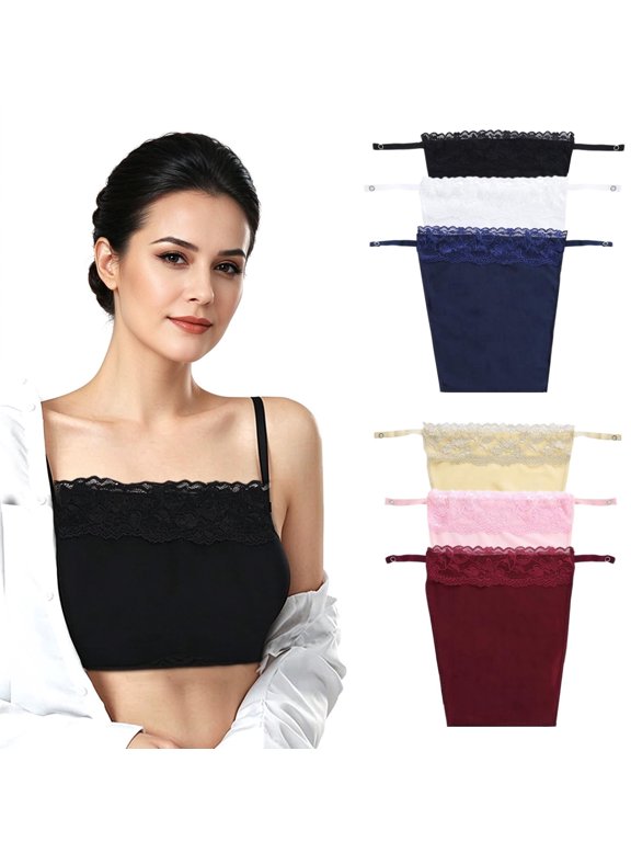 6PCS Modesty Panels for Low Neckline Tops, Women Lace Clip-On Mock Camisole Bra Insert Overlay Vest, Lace Anti Peep Invisible Bra Panel Anti Exposure Cover for Low Cut Dresses
