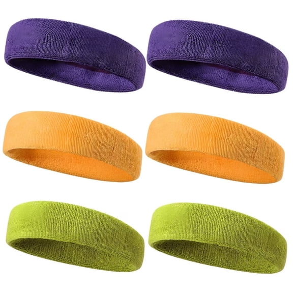 6-Pack Cotton Sports Headbands, Sweat Absorbing Non-Slip Athletic Sweatbands for Men & Women