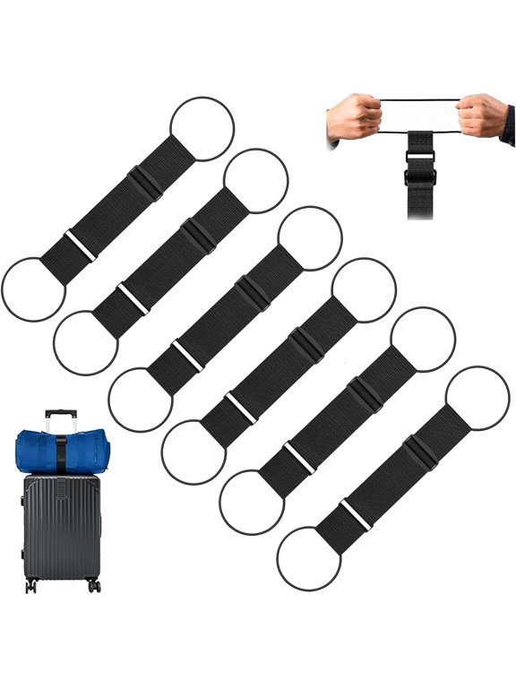 6PCS Multi Use Strong Adjustable Luggage Connector Straps, Add a Bag Easy to Travel Suitcase Elastic Strap Belt for Secure Stacking, Hands-Free Travel & Bag Attachment (Black)
