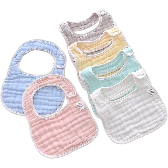 6PCS Muslin Baby Bibs Ultra Soft Absorbent, 100% Cotton Baby Bandana Drool Bibs Adjustable Snaps