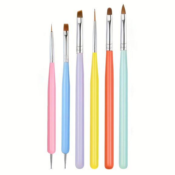 6PCS Nail Art Brushes Set, Professional Nail Design Tools with French Tip Brush, Liner Brushes for Nails, Builder Gel Brush & Nail Dotting Tool for DIY Nail Art