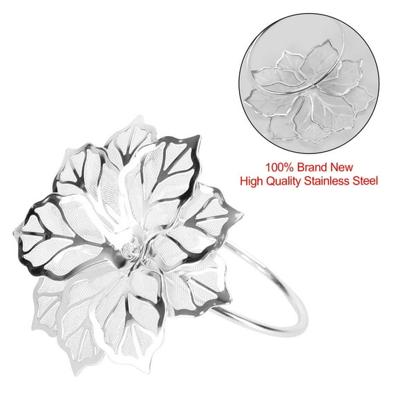 6PCS Napkin Rings w/ Hollow Out Flower Napkin Holder Adornmen Stainless Steel