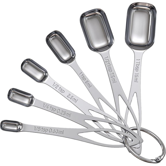 6PCS Narrow Measuring Spoons Set, Stainless Steel Spoon Fits in Spice Jars, Metal Teaspoon Spoons, Rectangular Tablespoon, Long for Dry & Liquid Ingredients