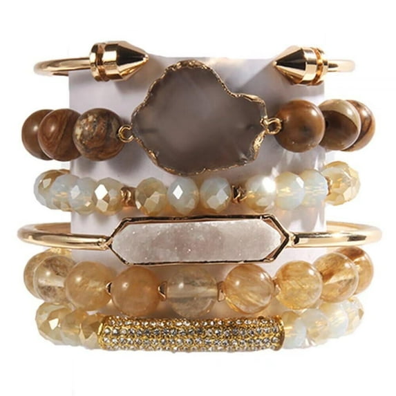 6PCS Natural Boho Beaded Bracelets Bangle for Women,Healing Turquoise Tiger eyes Agate Crystal Gemstone Stone Diamond Chakra Multi Wrap Bohemian Handmade Jewelry Beads Stretch Bracelet Set