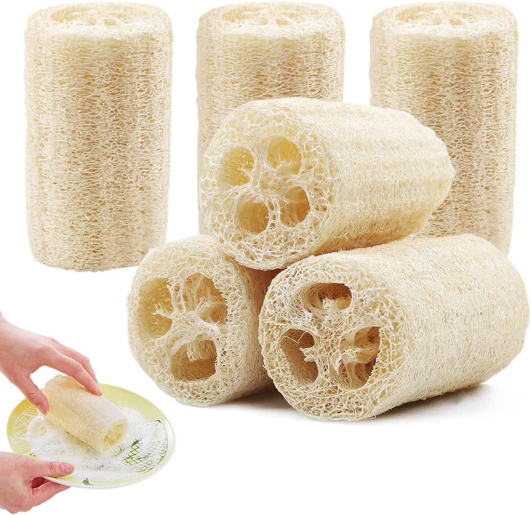 6PCS Natural Loofah Sponge, Natural Dishwashing Sponges Cleaning Sponges Bath Scrub Sponge