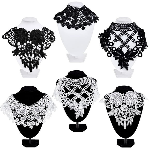 6PCS Neckline Applique Collar Patch Embroidered Floral Lace Fabric Trim Women's White Hollow Out False Collar Detachable Shawl Cape Patch for Costume Sewing DIY(White) DIY