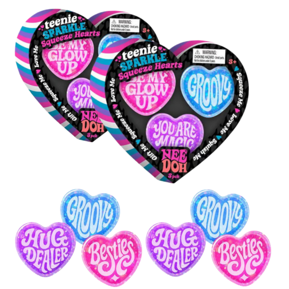 6PCS Needo Heart Squeeze Sensory Toys Set of 3, Valentines Day Gifts for Classroom, Slow Rise Sugar Ball Sensory Fidget Toys, Heart Stress Ball, Heart Shape Stress Toys for Hand Exercise