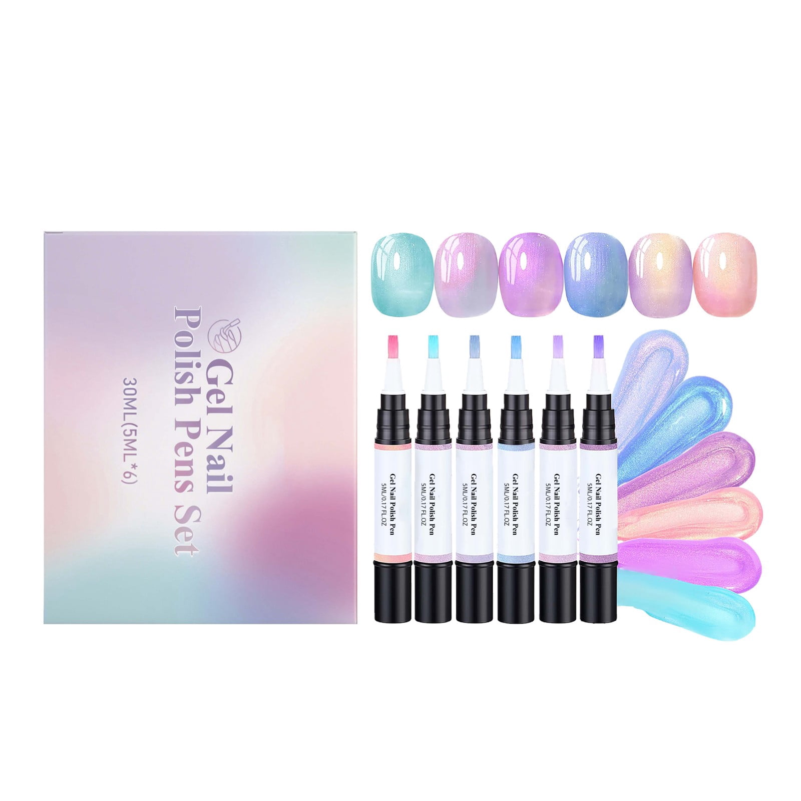 6PCS One-Step Gel Nail Polish Pens Set - Pearl Pink Blue Colors 3 in 1 ...