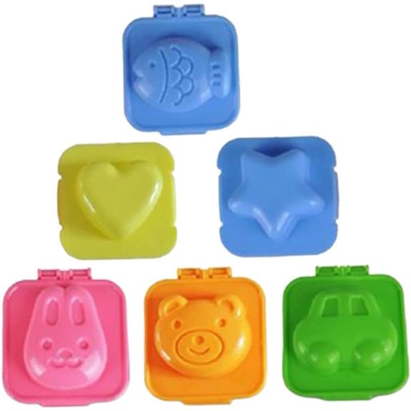 6PCS Onigiri Mold, Cartoon Cute Boiled Eggs Sushi Rice Mold, Plastic Fish Car Heart Shape Egg Shaper Bento Maker DIY Tools Accessories for Making Eggs and Sushi