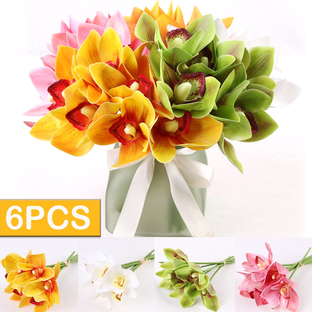 6PCS Orchid Stems Artificial Flowers Real Touch Latex Faux Flowers Bunches for Wedding Bouquet