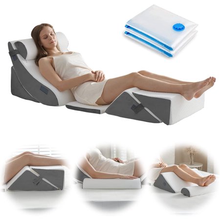 6PCS Orthopedic Bed Wedge Pillow Set, Adjustable Pillows for Neck, Back and Leg Pain Relief Comfortable & Post Surgery Foam Heartburn, Anti Snoring, Acid Reflux & GERD Sleeping Light Grey
