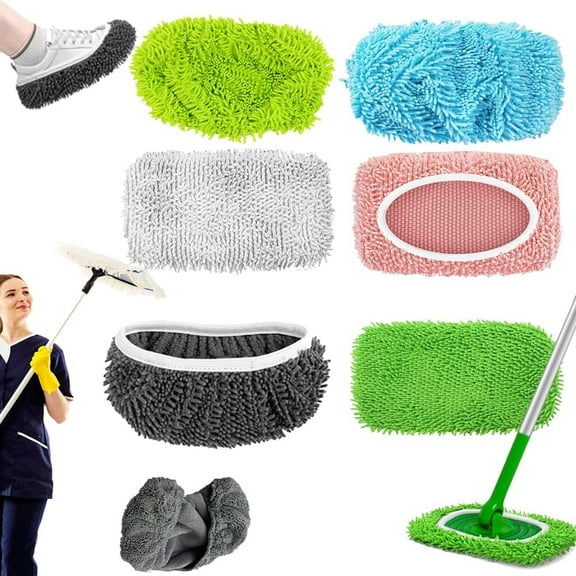 6PCS Otherwise Reusable Mop Pads, Mopmate - Reusable Microfiber Mop Pads, Chenille Mop Refill Pads, Washable Replacements Mop Head Covers, Dry Sweeping/Wet Mopping Cloths for Floor Cleaning (6Colors)