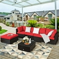 thumbnail image 1 of 6PCS Outdoor Patio Rattan Furniture Set Cushioned Sectional Sofa Red, 1 of 10
