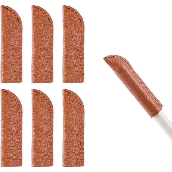 6PCS PU Leather Single Pen Caps Sleeves Brown Vintage Leather Pencil Pouch Ballpoint Fountain Pen Tip Protective Cover Storage Bag