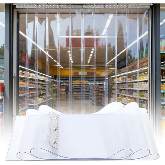 6PCS PVC Strip Curtain 87 x 36 x 0.08 in, Clear Smooth PVC Door Freezer Curtains Strips with 12'' Keels 3Pcs, Insulating Plastic Curtains for Doorways of Walk-in Cooler, Warehouse, Garage