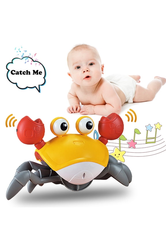 Crawling Crab Baby Toy with Music and LED Light, Sensory Tummy Time Toys 0-6 6-12 12-18 36 Months Babies Boy Girl Learning Crawl, Interactive Walking Dancing Moving Crab Toddler Birthday Gift, Orange
