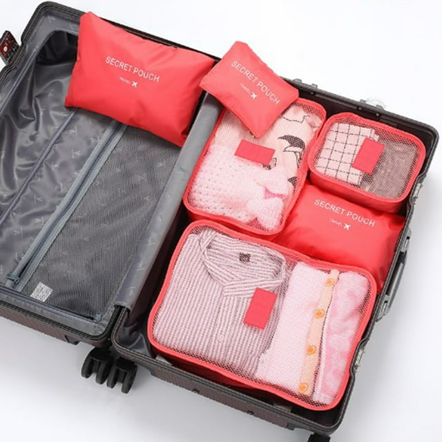 6Pcs Packing Cubes Travel Pouches Luggage Organiser Clothes Suitcase