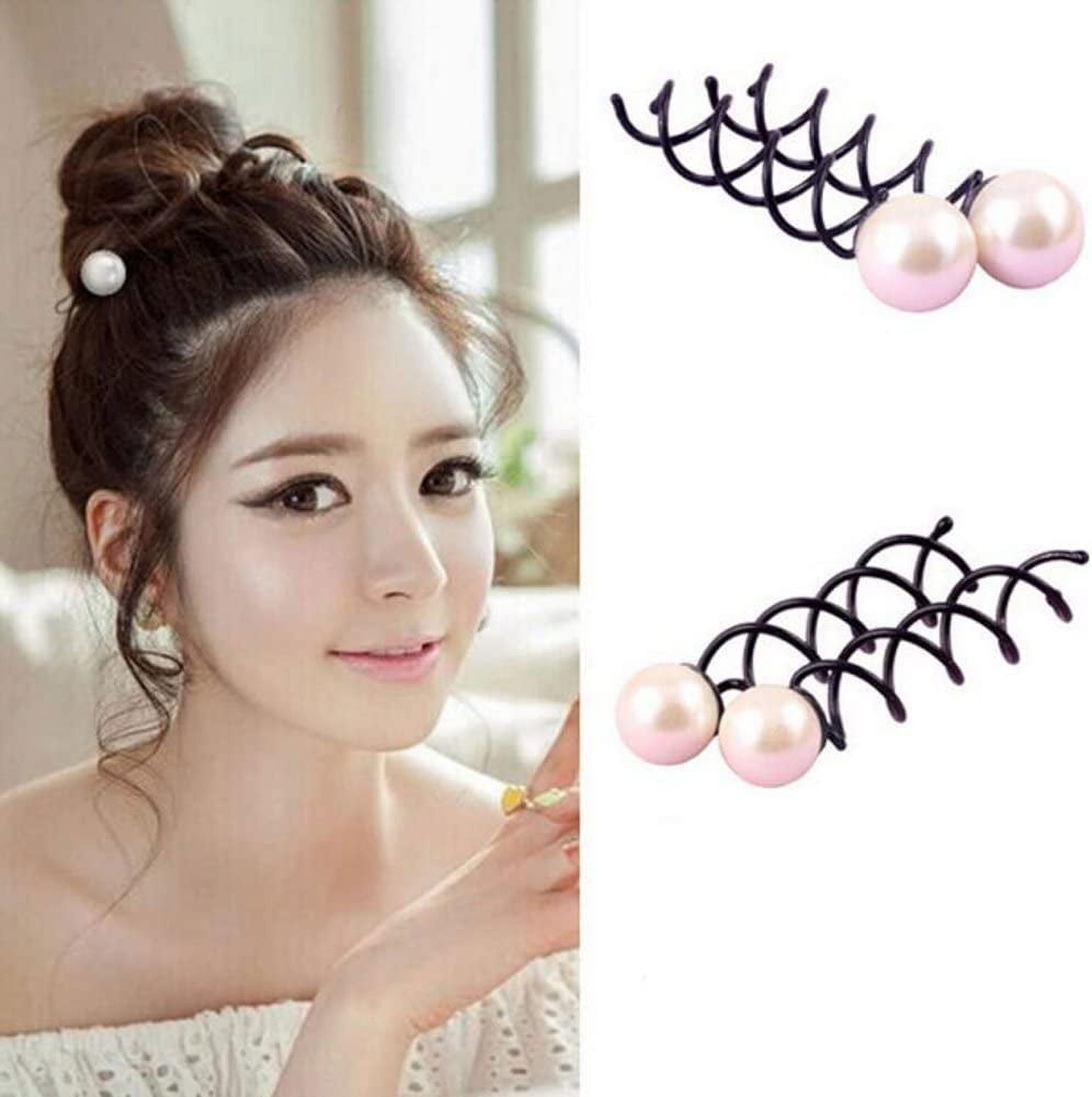 6PCS Pearl Spiral Hair Pin Clip Bun Stick Spin Screw Twist