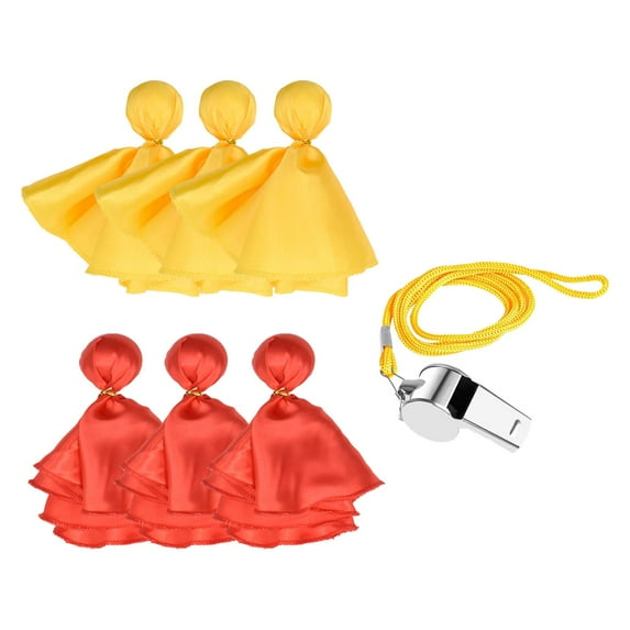 6PCS Penalty Flag Football Tossing Ball Flags Tossing Flags Sports Fan Set Referee Flags Referee Props Party Accessory for Soccer Football Rugby 2 Colors and Whistle