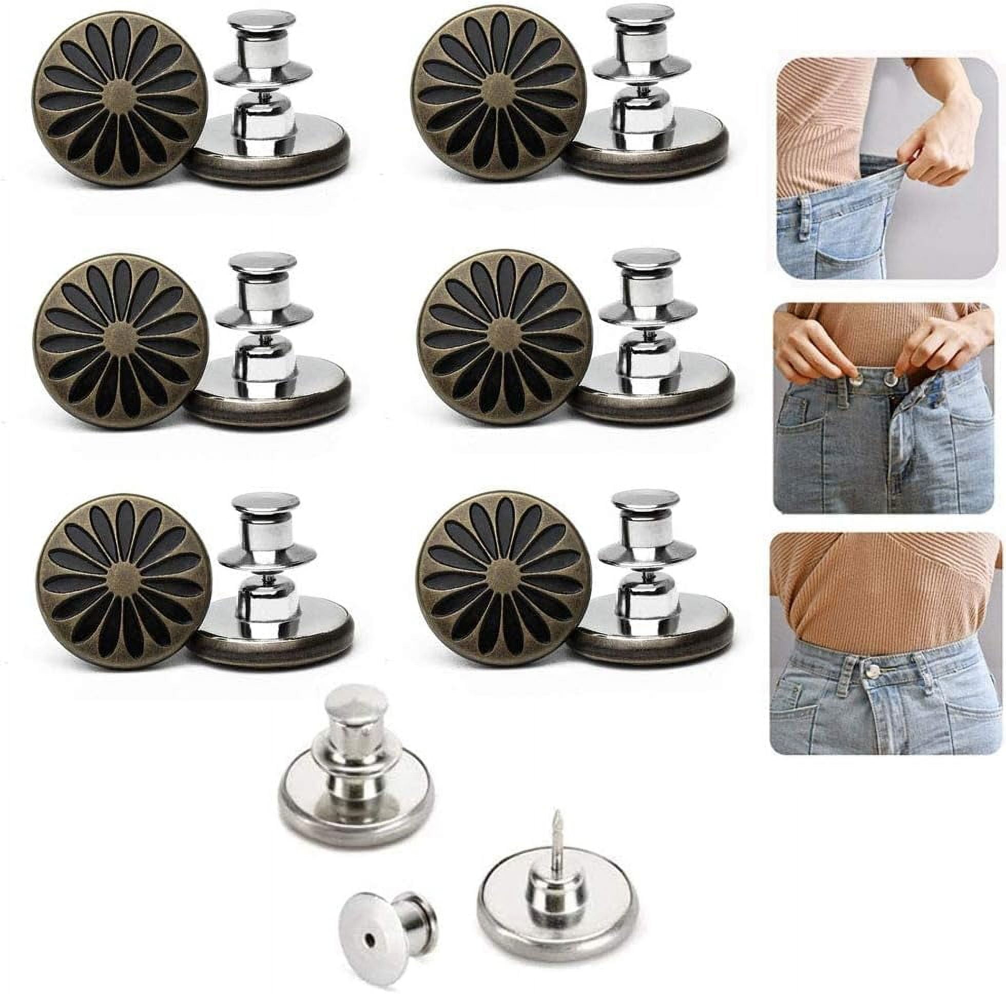 8 PCS Perfect Fit Instant Button, Instant Buttons, Jean Replacement Buttons  Removable Button No Sew Buttons to Extend or Reduce an Inch to Any Pant