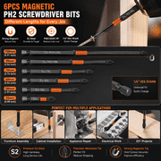 6PCS Phillips #2 Impact Screwdriver Bit Set, S2 Alloy Steel Magnetic Drill Bits, Anti-Slip 1/4 Inch Hex Shank, Durable Power & Hand Tool Bits for DIY Home Repair & Professional Construction
