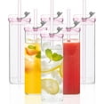 thumbnail image 1 of 6PCS Pink Square Drinking Glass Cups, 17 Oz Modern Glassware with Lids & Straws - Old Fashioned Cocktail Glasses for Juice, Iced Coffee, Bubble Tea, Party Drinkware, 1 of 13