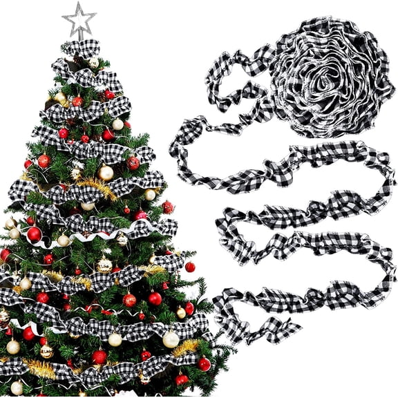 6PCS Plaid Christmas Tree Garland Rustic Craft Garland Christmas Tree Ribbon for Christmas Crafts Decoration, Floral Bows Craft, 9 Feet