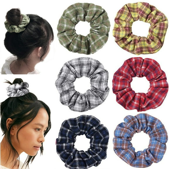 6PCS Plaid Hair Scrunchies, Womens Girls Elastic Hair Ties, Various Colors Strong Elastic Hair Bobbles for Ponytail Holder