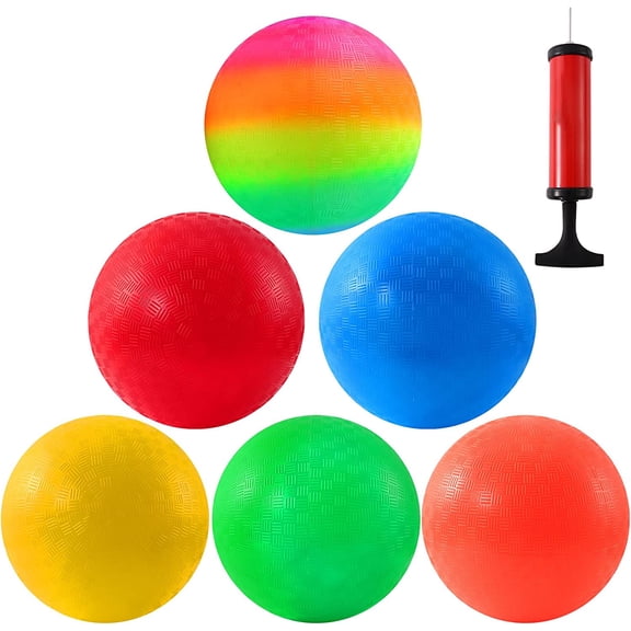 6PCS Playground Balls,8.5 Inch Inflatable Dodge Balls,Dodgeball Balls,Rubber Bouncy Dodge Ball with 1 Hand Pump for Indoor Outdoor Games Camps Schoolyard Picnic