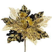 6PCS Poinsettias Christmas Tree Flowers 9.8'' Artificial Christmas Floral Picks and Sprays Large Black Gold Silk Flowers with Stems for Xmas Home Vase Table Centerpiece Garland Decor