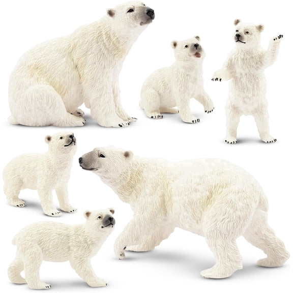 6PCS Polar Bear Figurines Toy with Polar Bear Cub, 2-4" Realistic Plastic Arctic Animals Figures Family Set for Christmas Educational Toys Cake Toppers Birthday Gifts for Kids