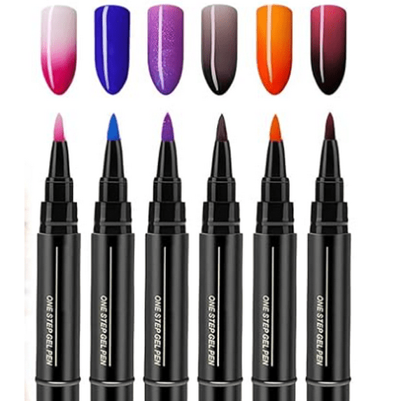 6PCS Polish Nail Polish Pens , Nail Varnish Pens 3 In 1 Gel Nails Polish Pen Set, One Step DIY Nails Varnish Pen, Non UV Gel Nails Polish Crafts Pen, DIY Nail Pens for Girls and Ladies